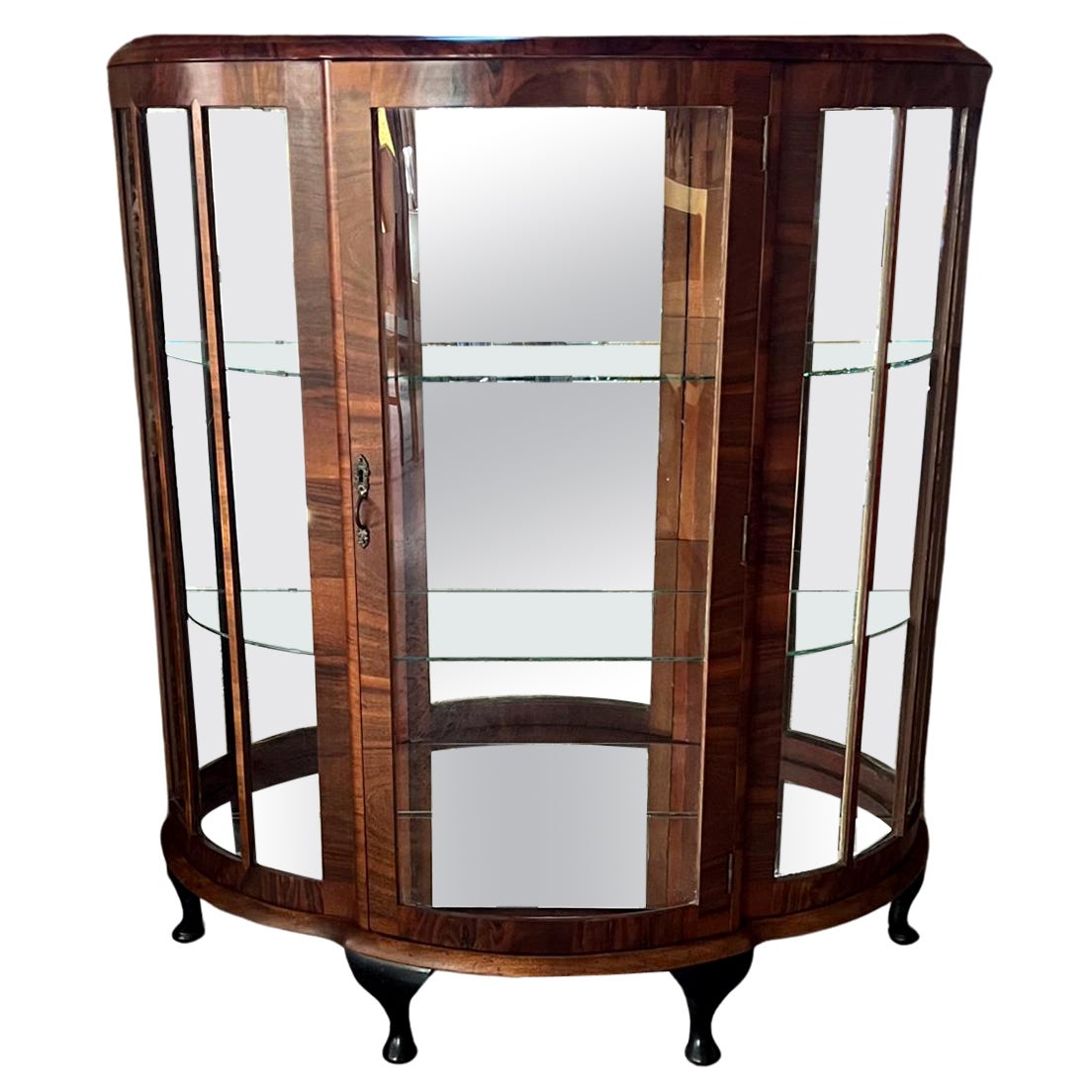 1900s English Art Deco Vitrine Display Cabinet Exotic Wood