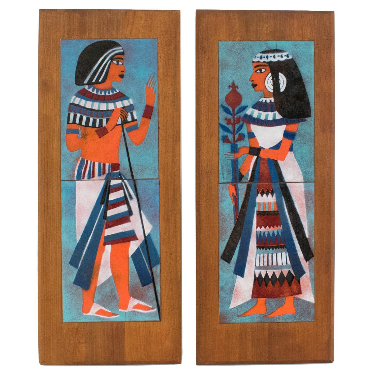Judith Daner Enamel on Copper Artwork Wall Panel Egyptians, a pair