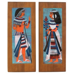 Retro Judith Daner Enamel on Copper Artwork Wall Panel Egyptians, a pair