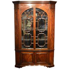 Antique Mahogany George III Period Chippendale Inspired Double Corner Cabinet
