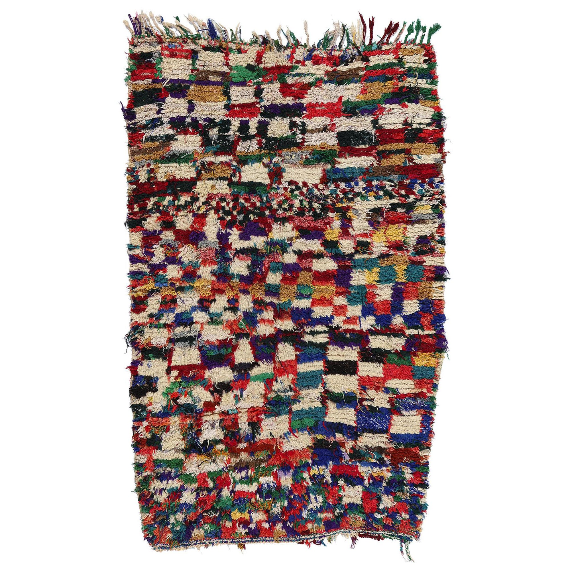 Vintage Berber Moroccan Azilal Rug, Boho Chic Meets Cozy Tribal Enchantment For Sale