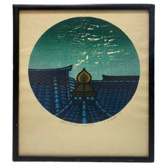 Retro Clifton Karhu Signed Limited Edition Japanese Woodblock Print Rooftop in Kyoto