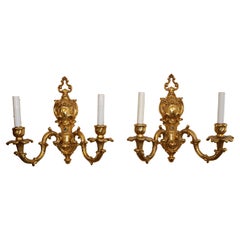 Pair of Gold Dore Bronze Two Light Sconces By FBAI