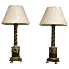 Pair of Bronze and Ormolu French Empire Style Antique Lamps