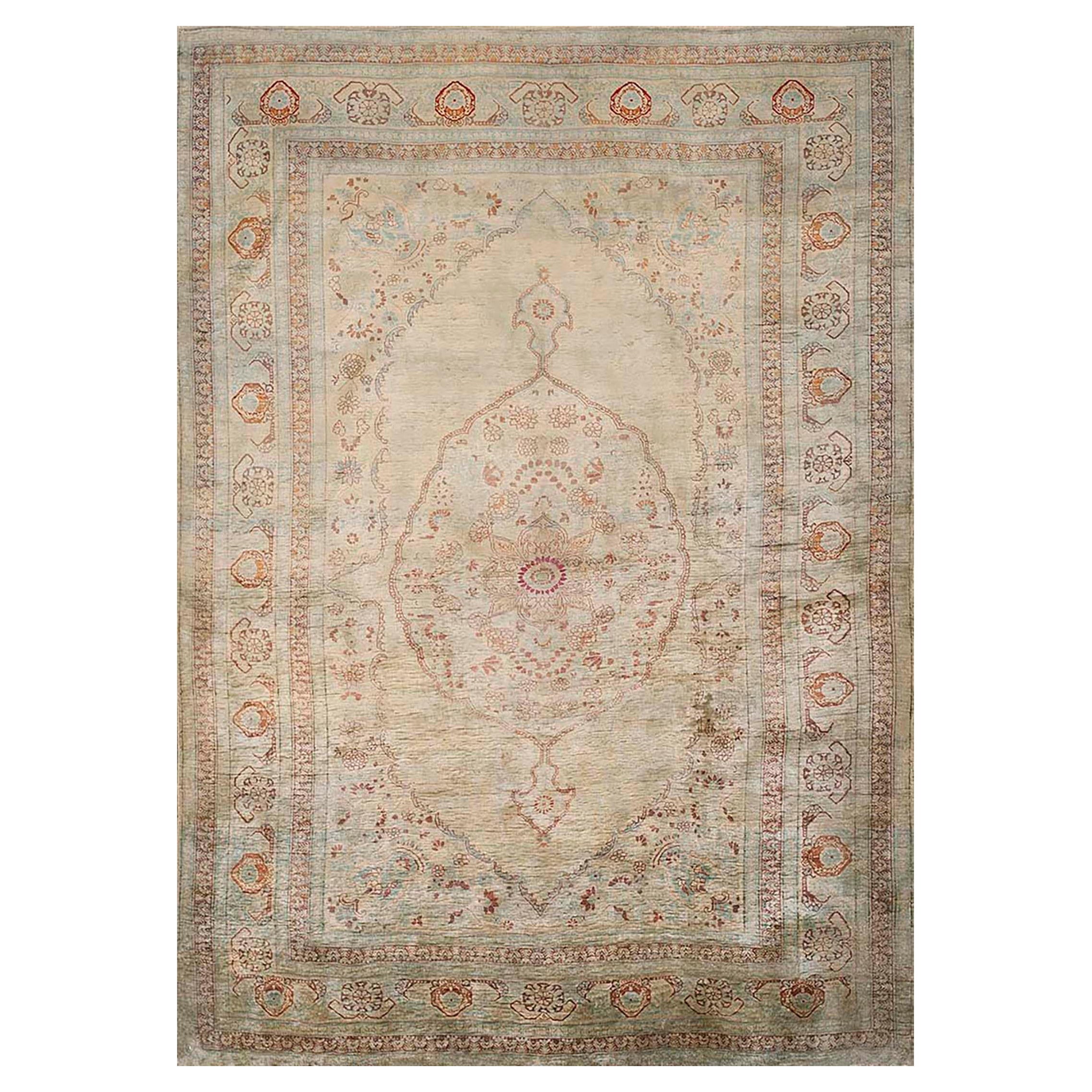 19th Century Persian Silk Tabriz Carpet  19th Century Persian Silk Tabriz Carpet For Sale