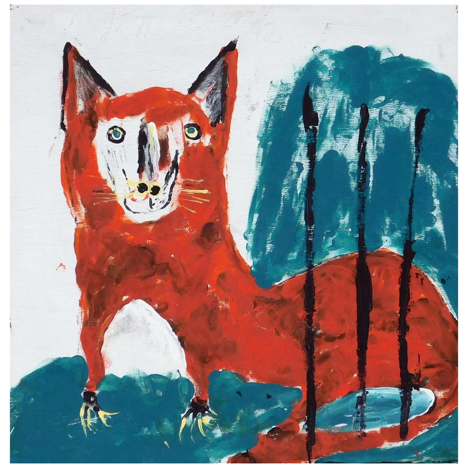 Jimmie Lee Sudduth Folk Art Painting, circa 1990's - The Red Fox For Sale