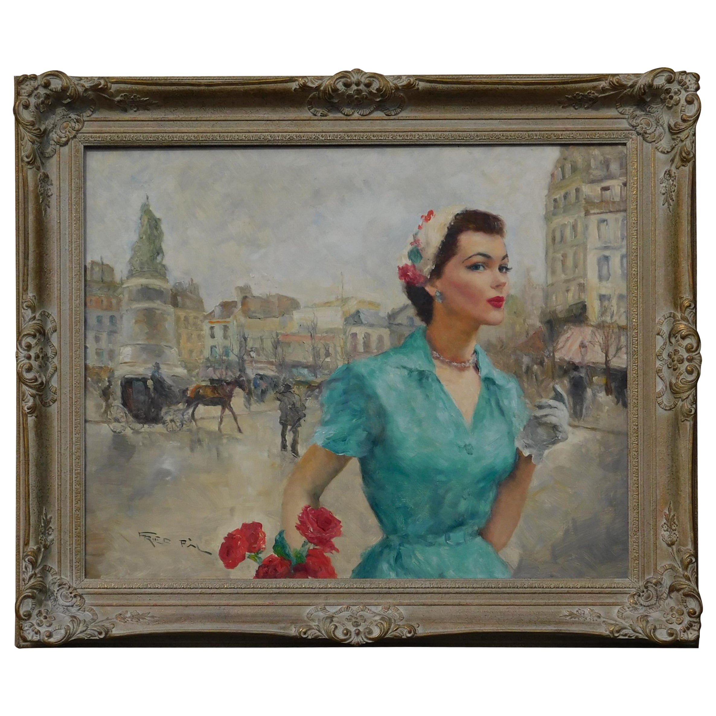 Pal Fried Oil on Canvas, Circa 1950's - Anabella in Paris For Sale