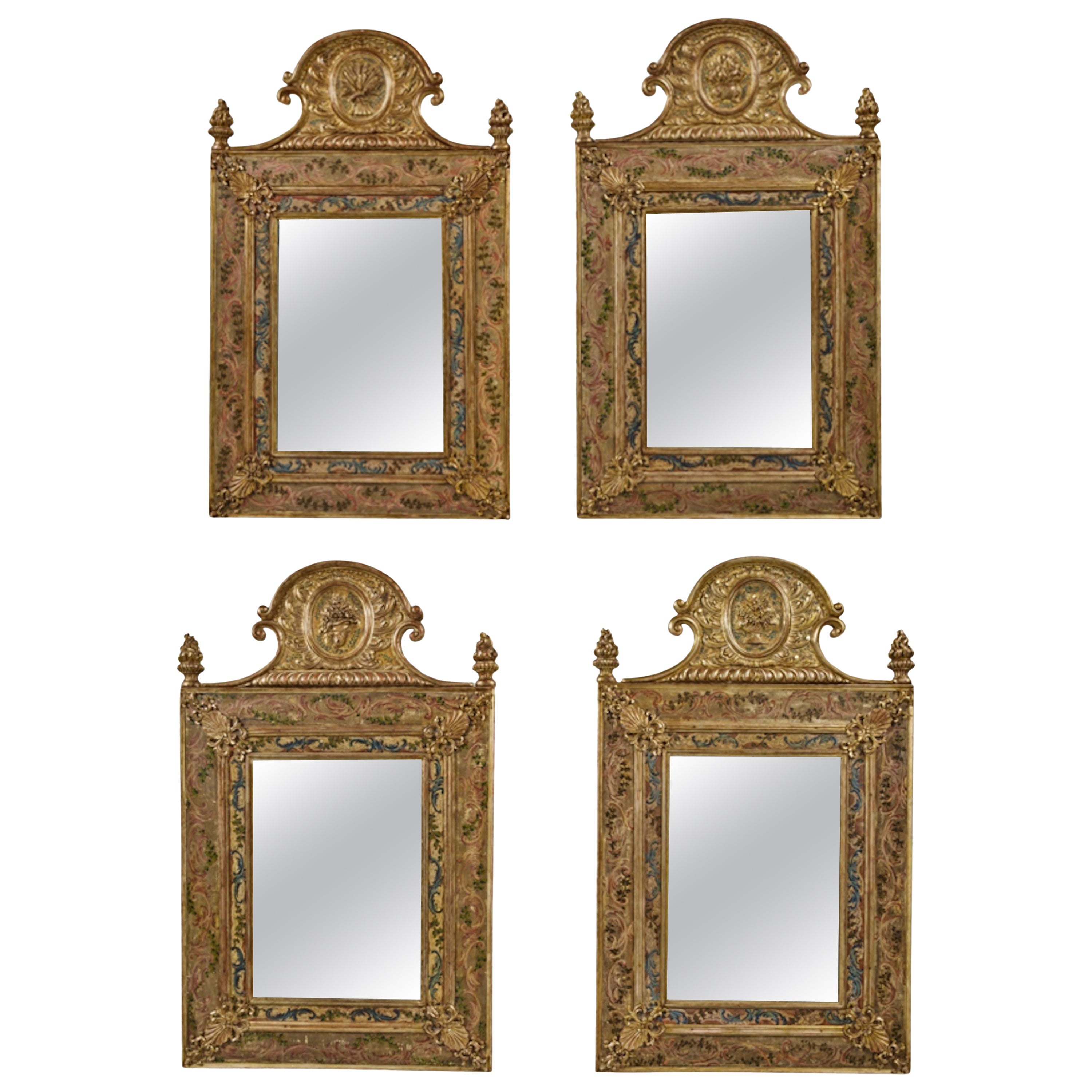 Set of 4 Season's Gilded and Painted Mirrors.    Sold Seperately For Sale
