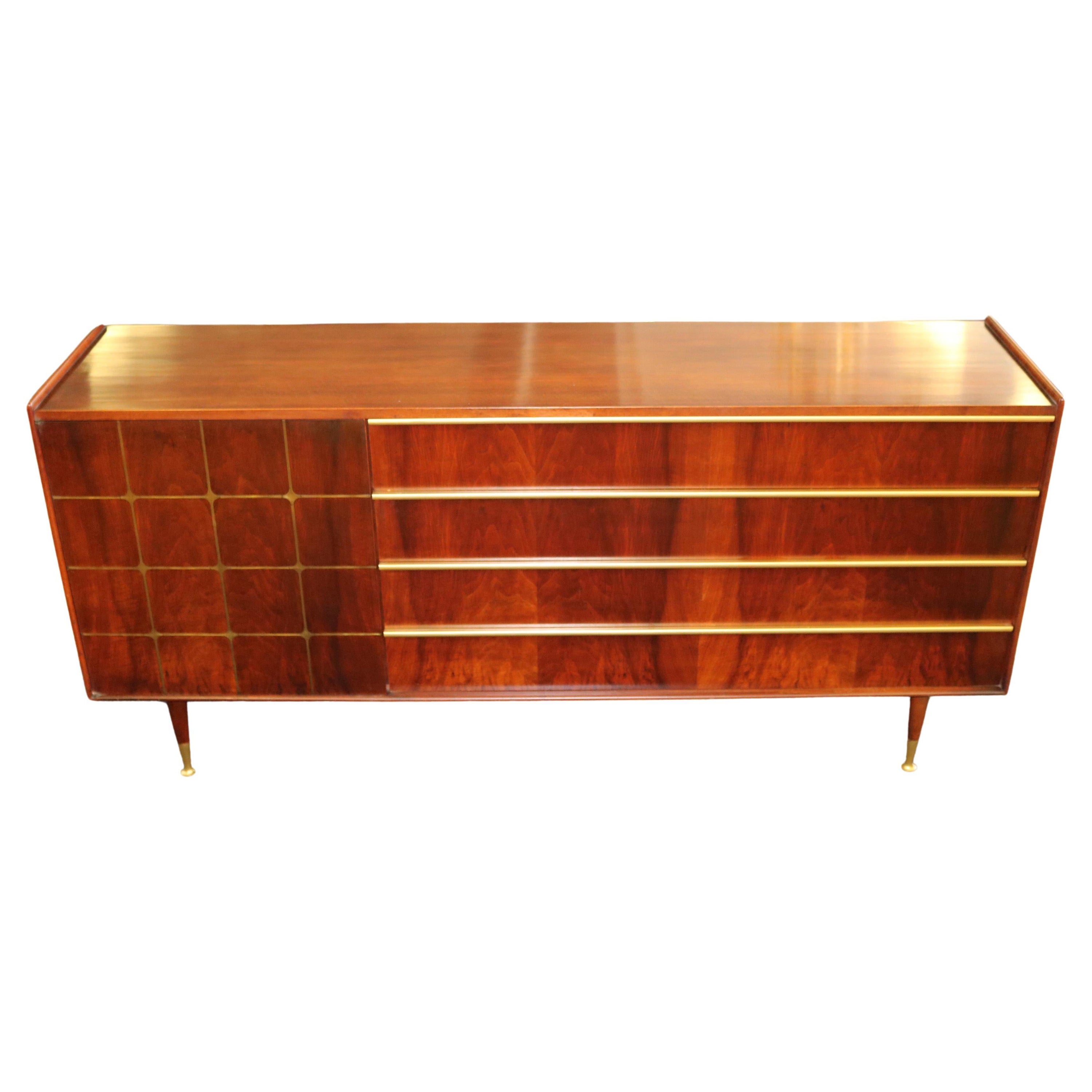 Edmond Spence Swedish Walnut & Brass Inlaid Chest of Drawers Double Dresser For Sale