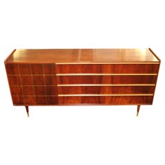 Vintage Edmond Spence Swedish Walnut & Brass Inlaid Chest of Drawers Double Dresser