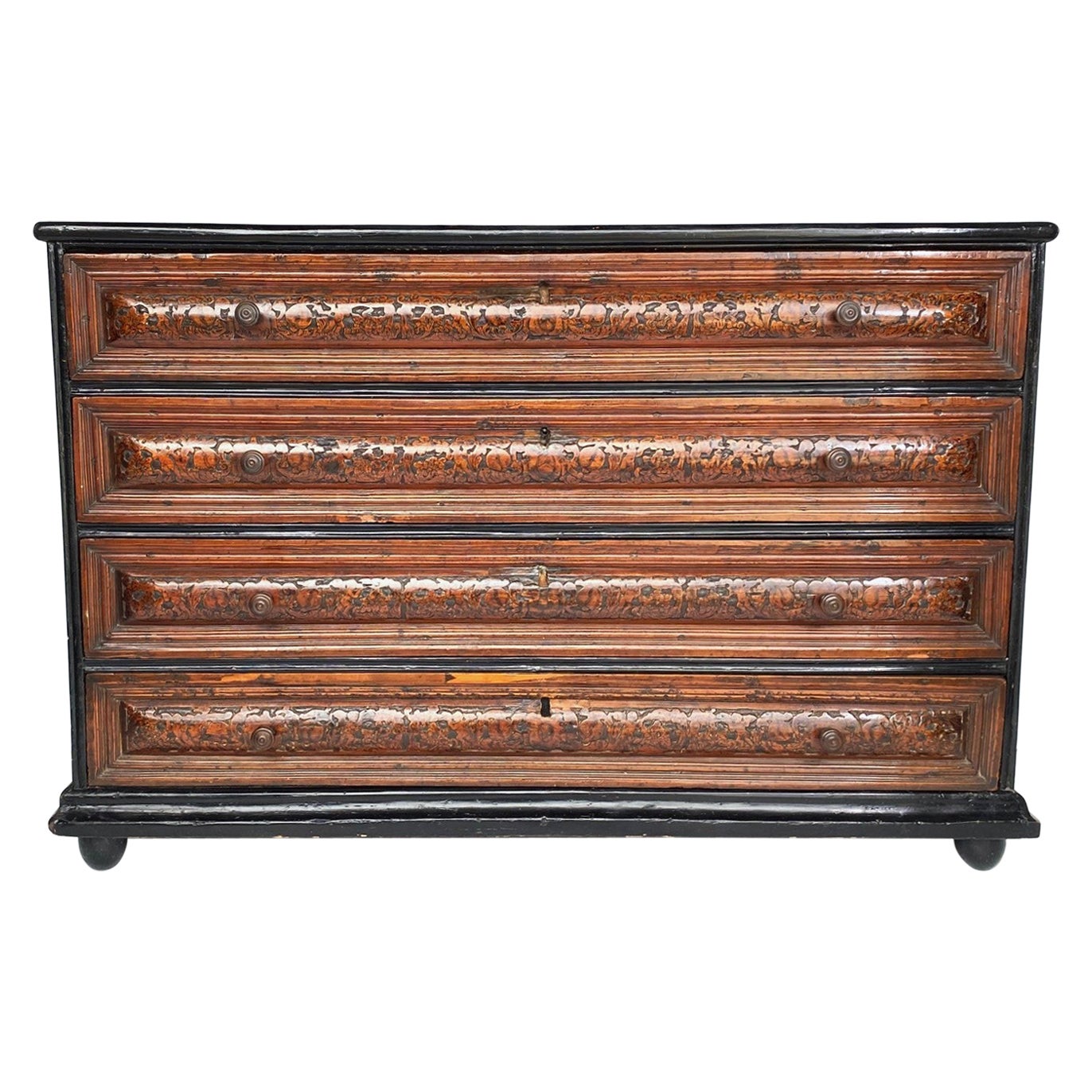 An Antique Italian Chest / Dresser Carved with a Warrior on Horseback  c1750 For Sale