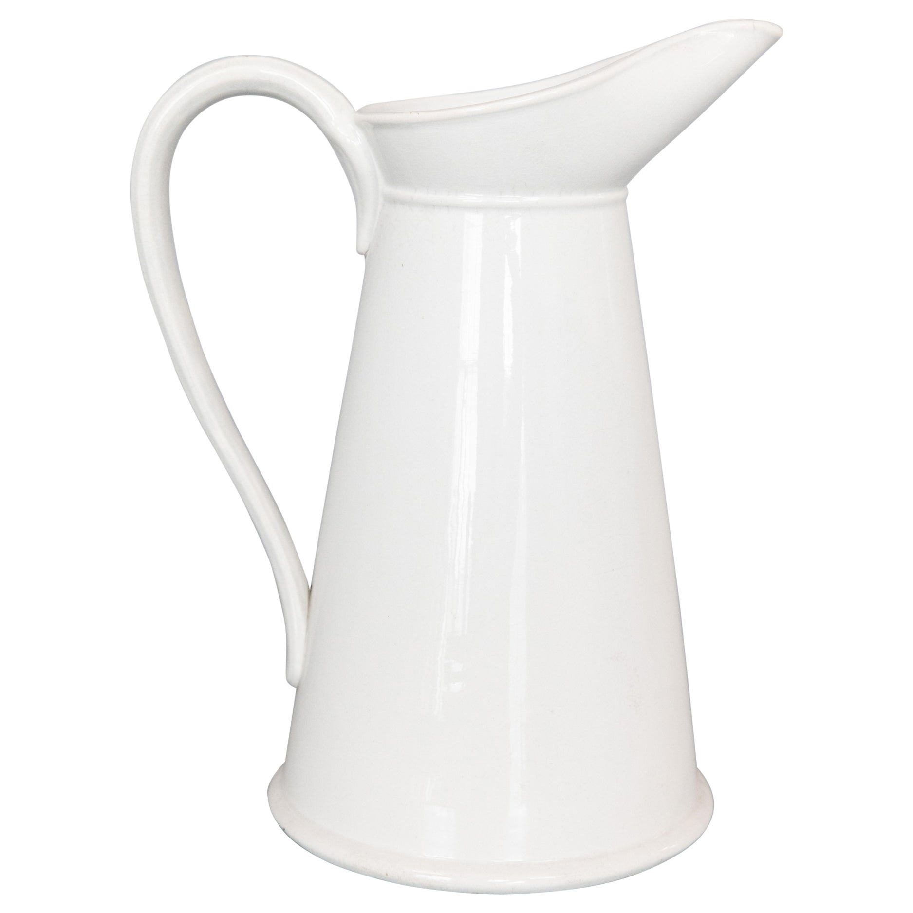 Large Antique French Choisy Le Roi White Ironstone Pitcher, circa 1880