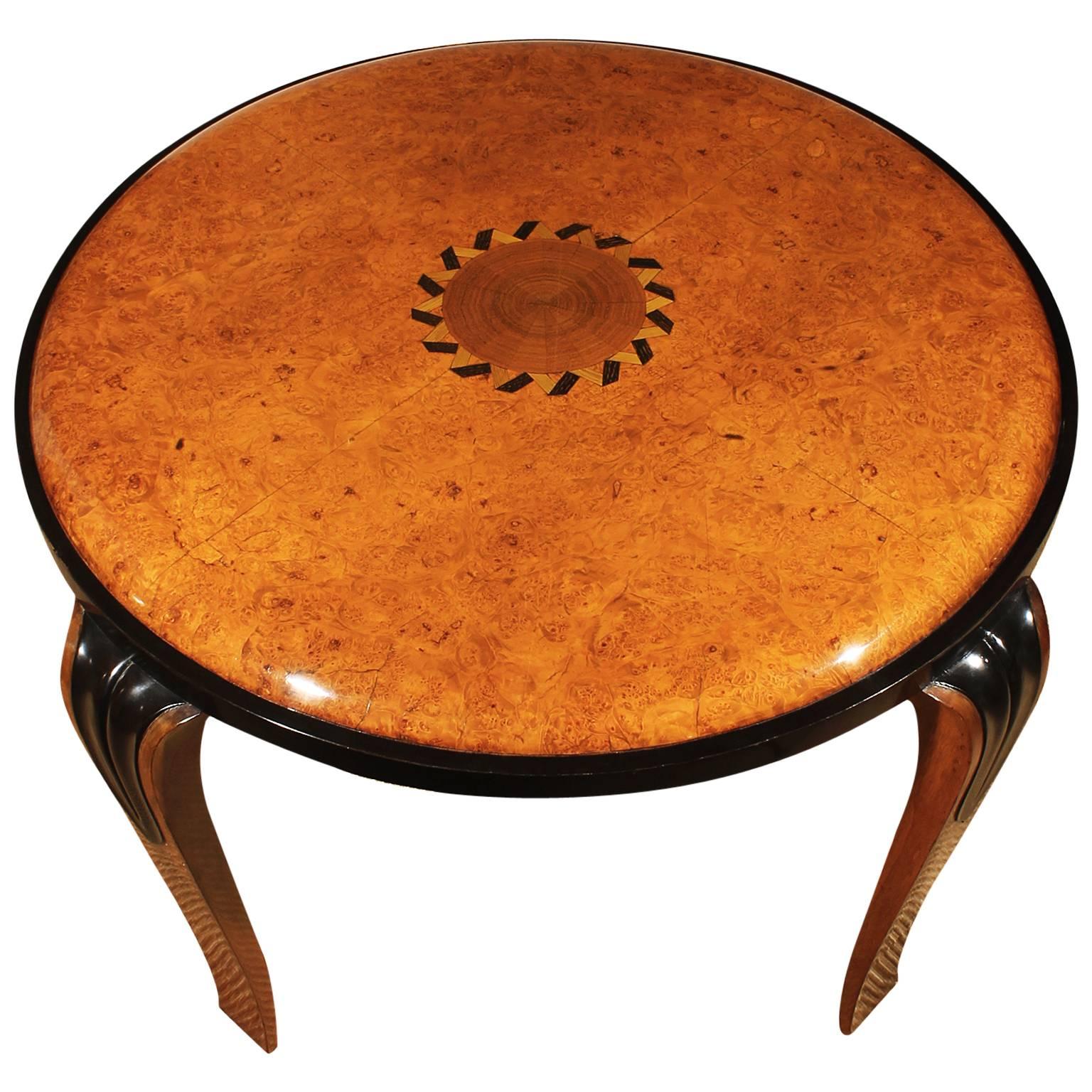 Art Deco Round Sidetable with Marquetry