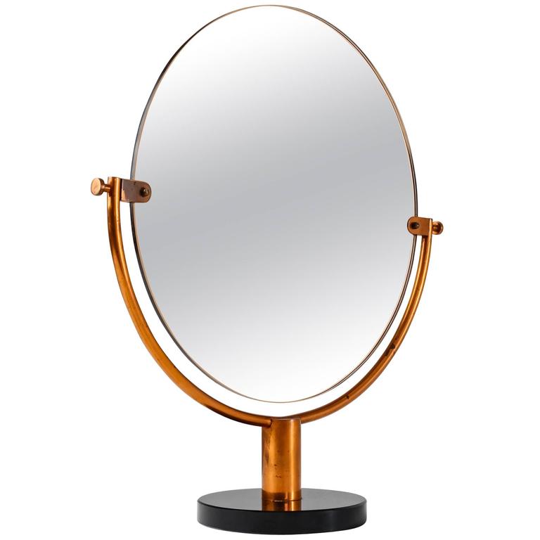 Copper Console or Table Mirror on Round Glass Foot ...
