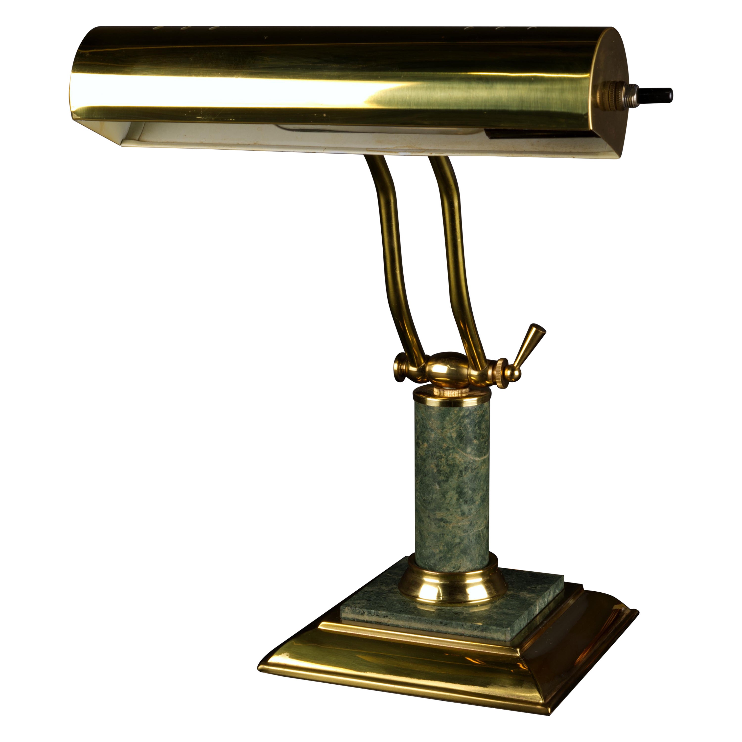 1970s Bankers Lamp in Brass and Green Marble