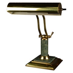 Used 1970s Bankers Lamp in Brass and Green Marble