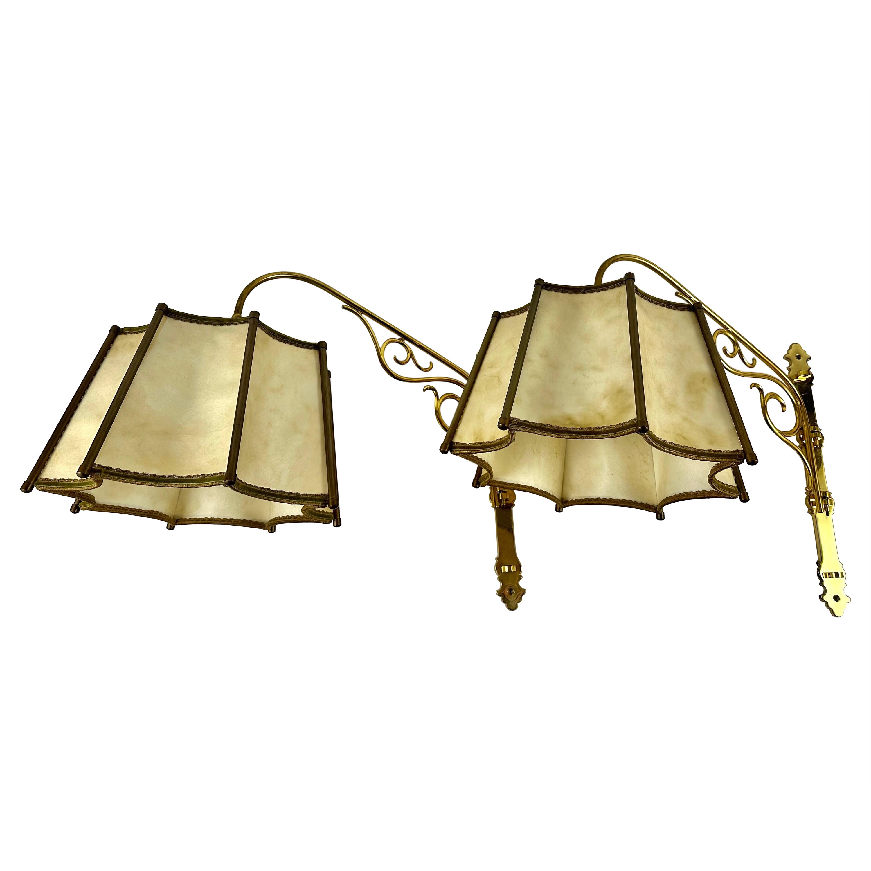 Vintage Wall Sconces With Leather Shade Bedside Lighting, Set 2, Germany, 1950s