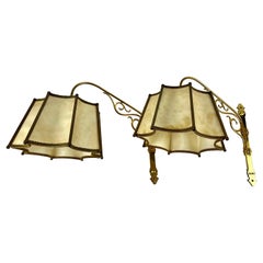 Retro Wall Sconces With Leather Shade Bedside Lighting, Set 2, Germany, 1950s