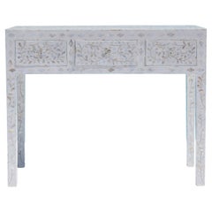 Mother of Pearl Snowy Floral Console Table