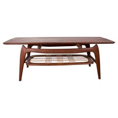 Vintage Large Coffee Table, 2 levels, in Teak and Rattan, Louis van Teeffelen for WéBé.