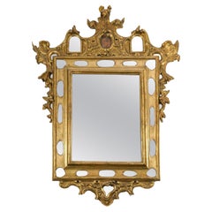 Antique 18th Century Carved and Gilded Wood Mirror.