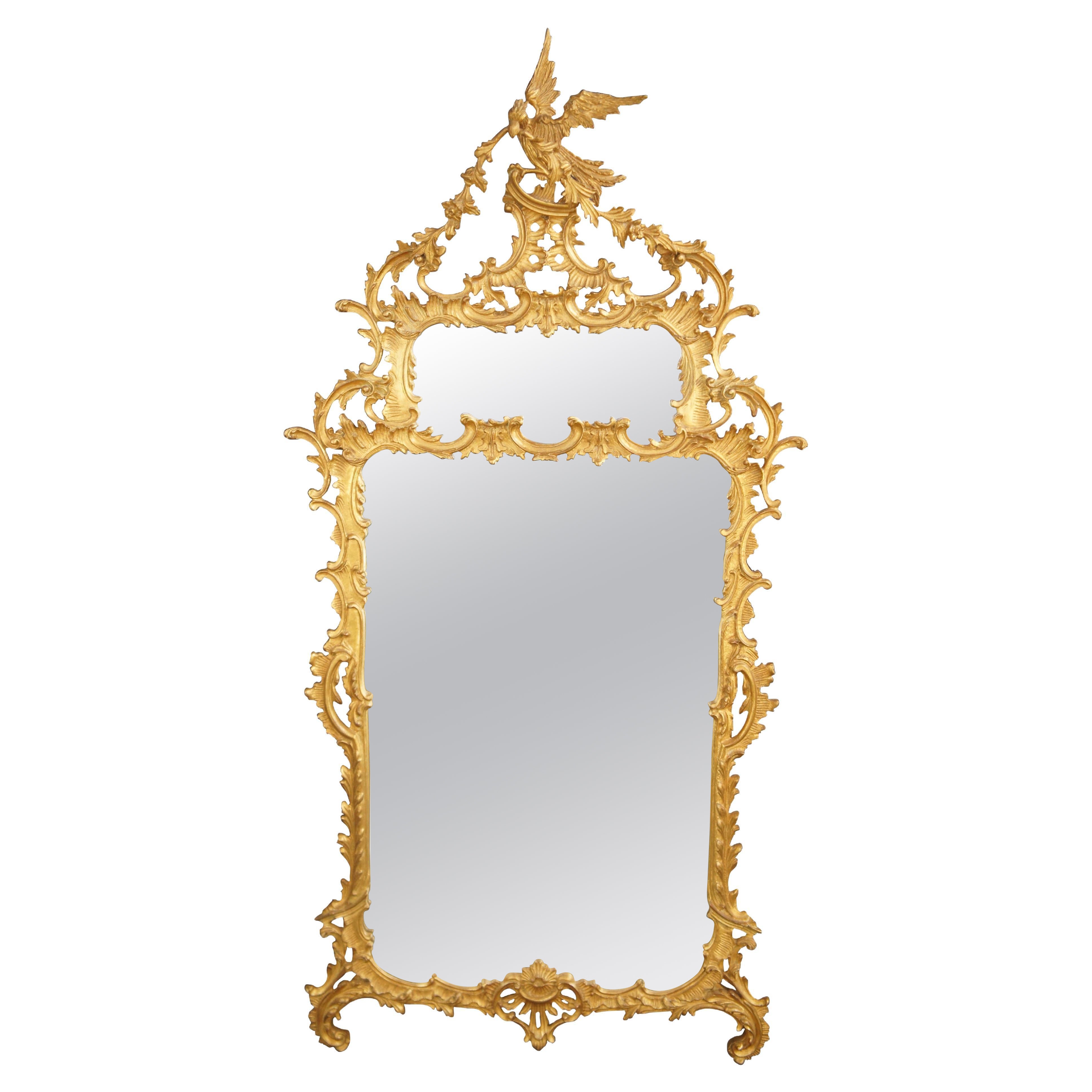 Vintage English Grand Phoenix Chippendale Style Mirror Gold Baroque Rococo 80" For Sale