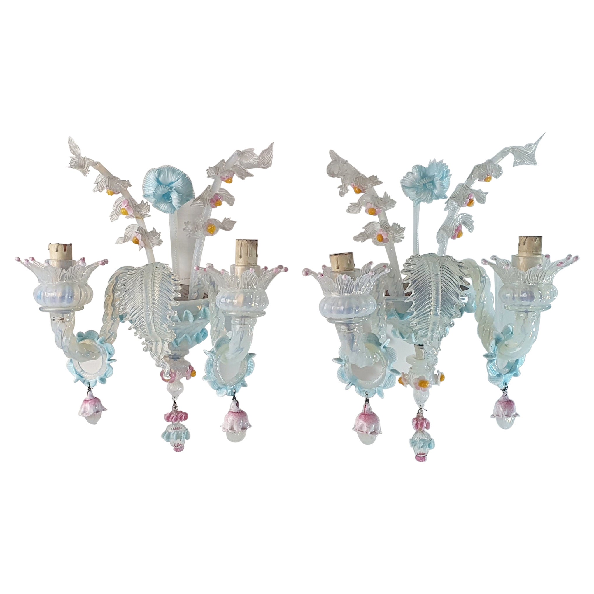 A Pair of Venetian Murano Wall Sconces Venetian Style circa 1930's For Sale