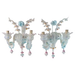 Vintage A Pair of Venetian Murano Wall Sconces Venetian Style circa 1930's