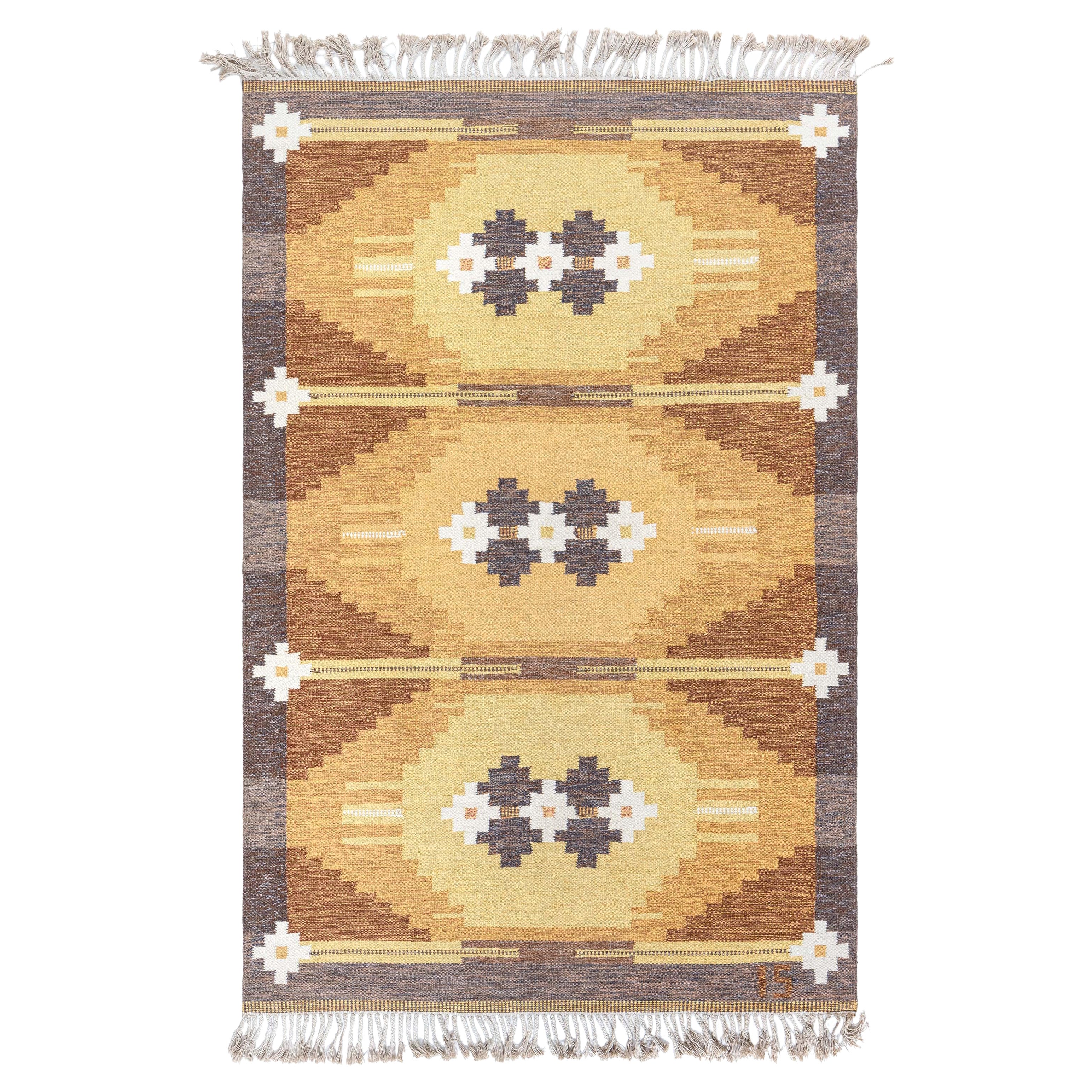 Vintage Swedish Flat Woven Rug by Ingegerd Silow For Sale