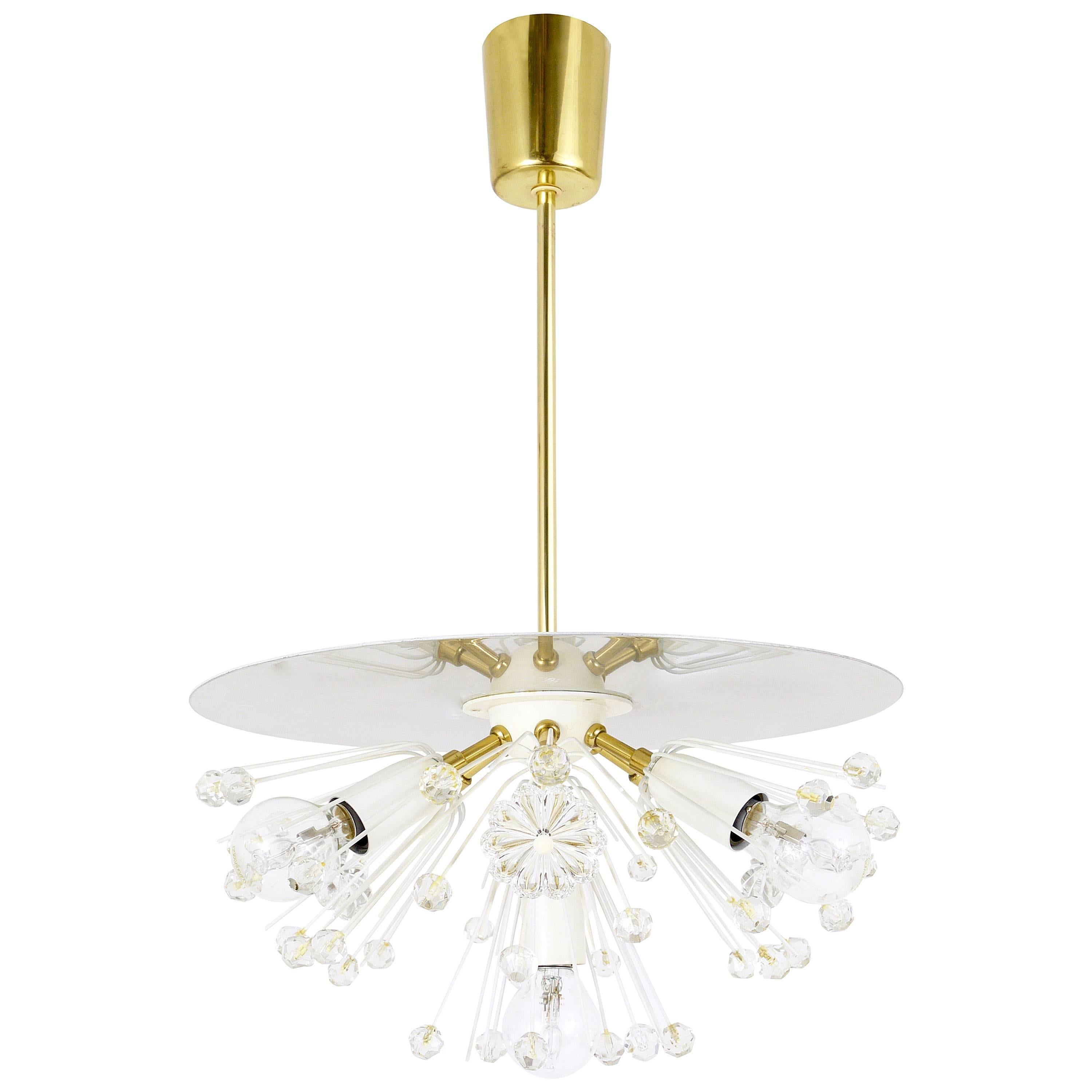 Lampadario in ottone e cristallo Emil Stejnar Blowball, Rupert Nikoll, Austria, anni '50