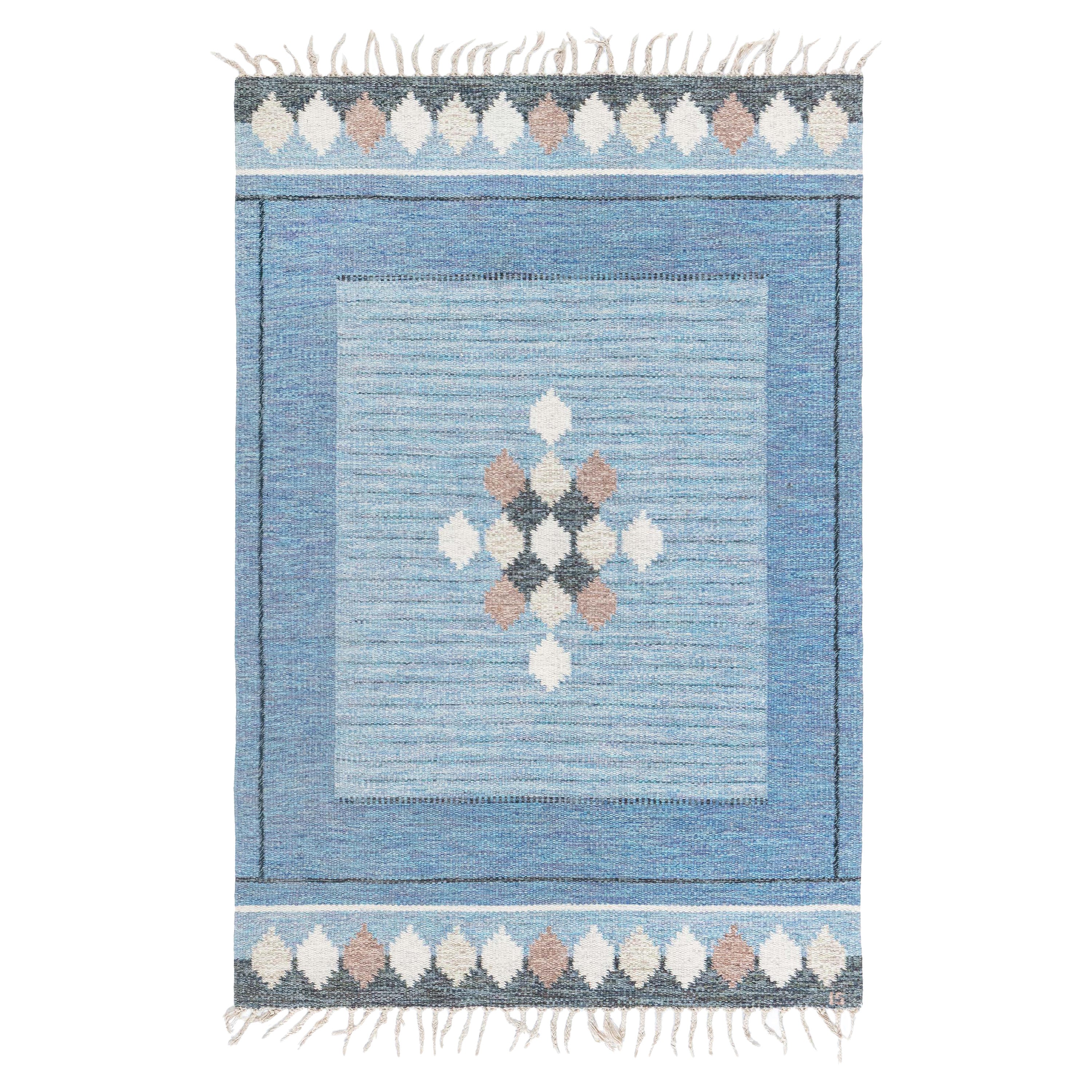 Vintage Swedish Flat Woven Rug by Ingegerd Silow For Sale