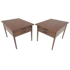 Pair of Danish Modern Walnut and Teak Two-Drawer Side or End Tables