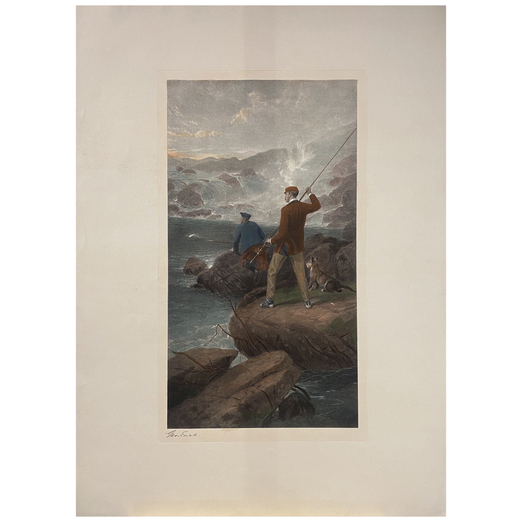 Italienische Zeitgenössische Handgemalte Landschaft Drucken Fischen von George Earl 2 von 2 im Angebot