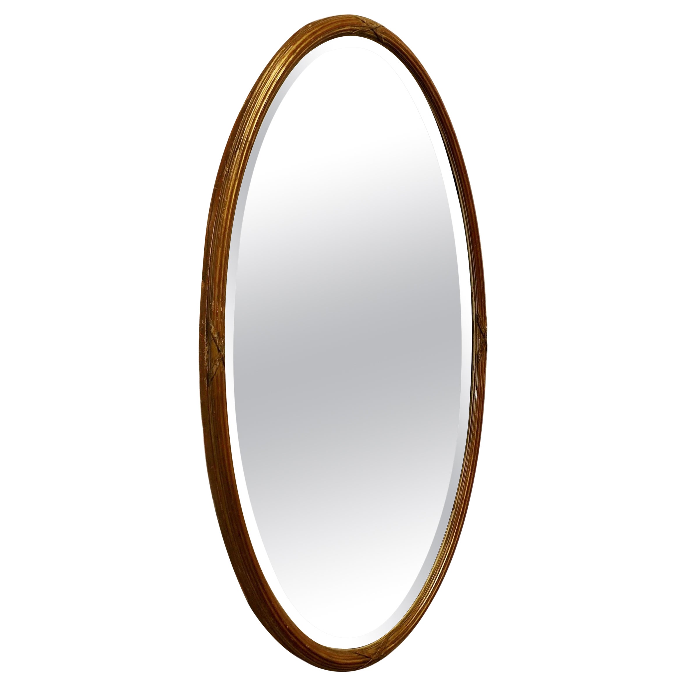 Grand miroir ovale italien doré en vente