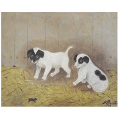 1903 Peinture d'art populaire Chien et souris