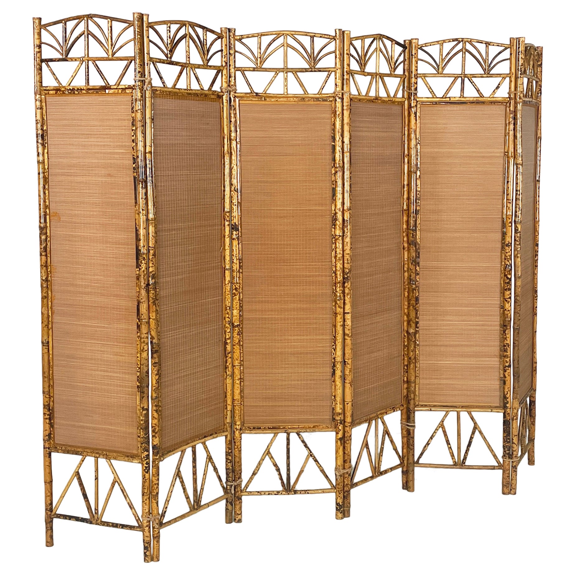 Italian mid-century modern Screen in bamboo and rattan, 1950s For Sale
