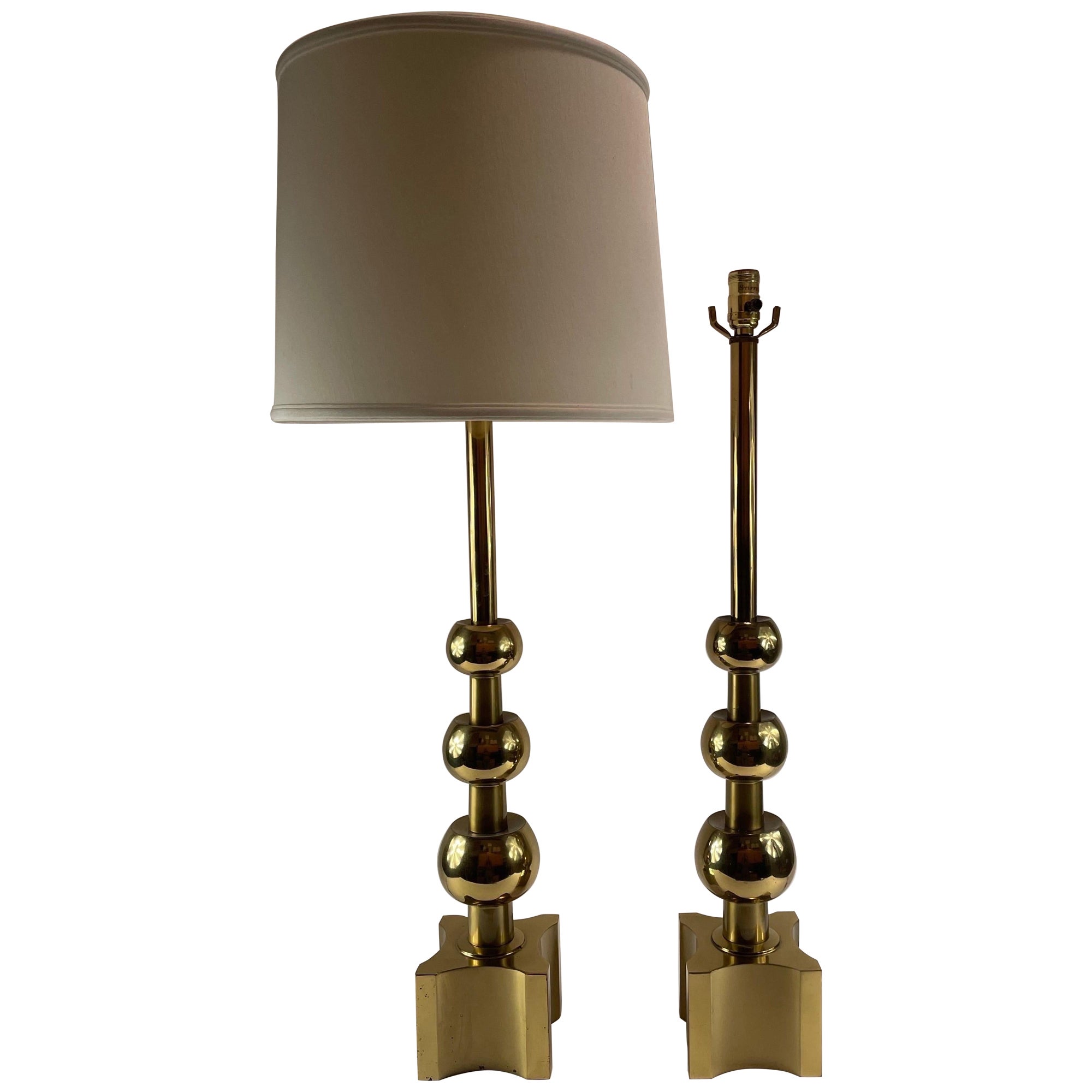 Pair of Stiffel vintage brass three ball lamps  For Sale