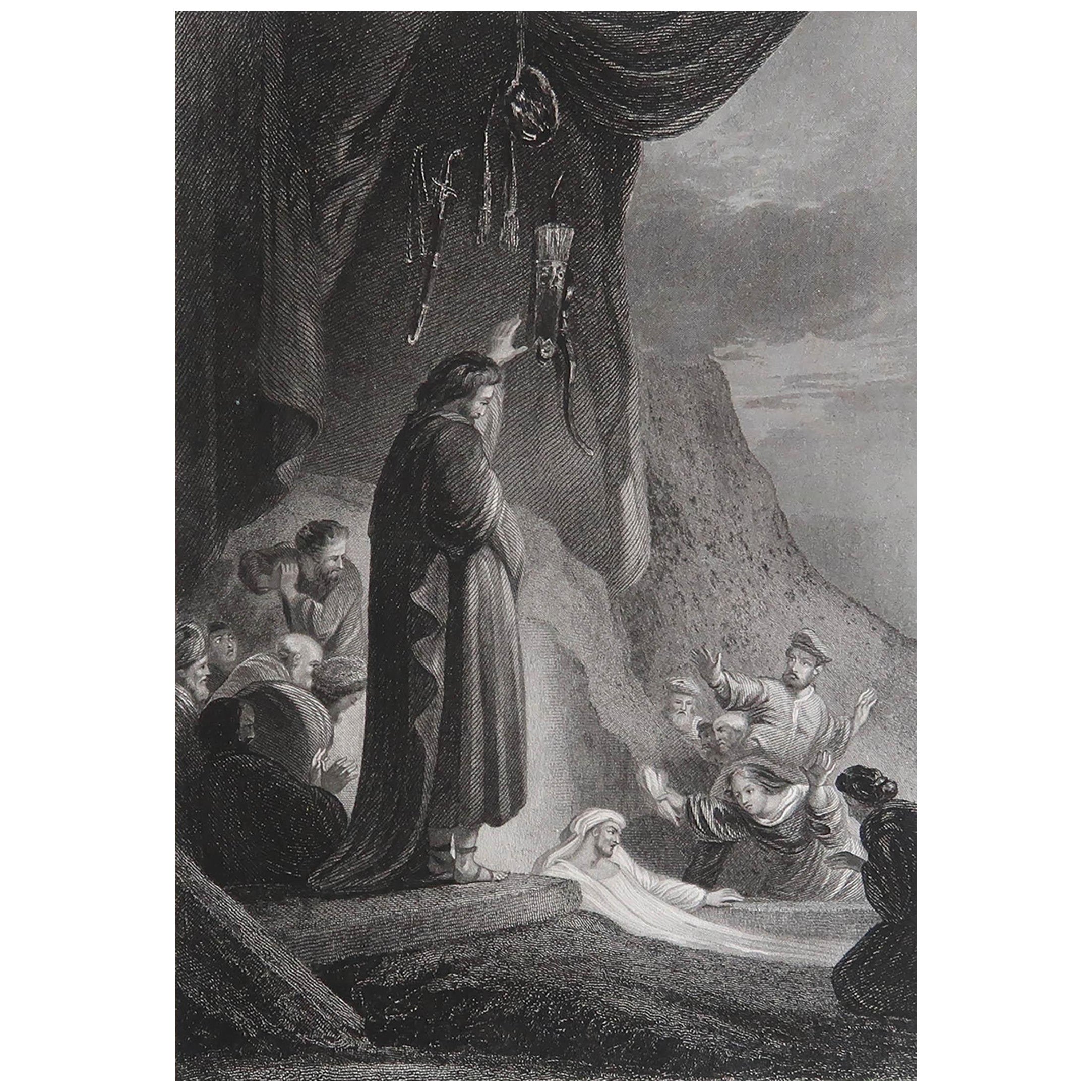 Original Antiker Druck nach Rembrandt, „Die Erziehung von Lazarus“, datiert 1842