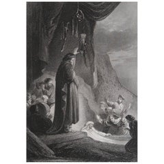 Impression ancienne d'origine d'après Rembrandt, Le montée de Lazare, datée de 1842