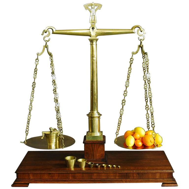 Large Pair of 19th Century Brass Apothecary Balance Scales at 1stDibs