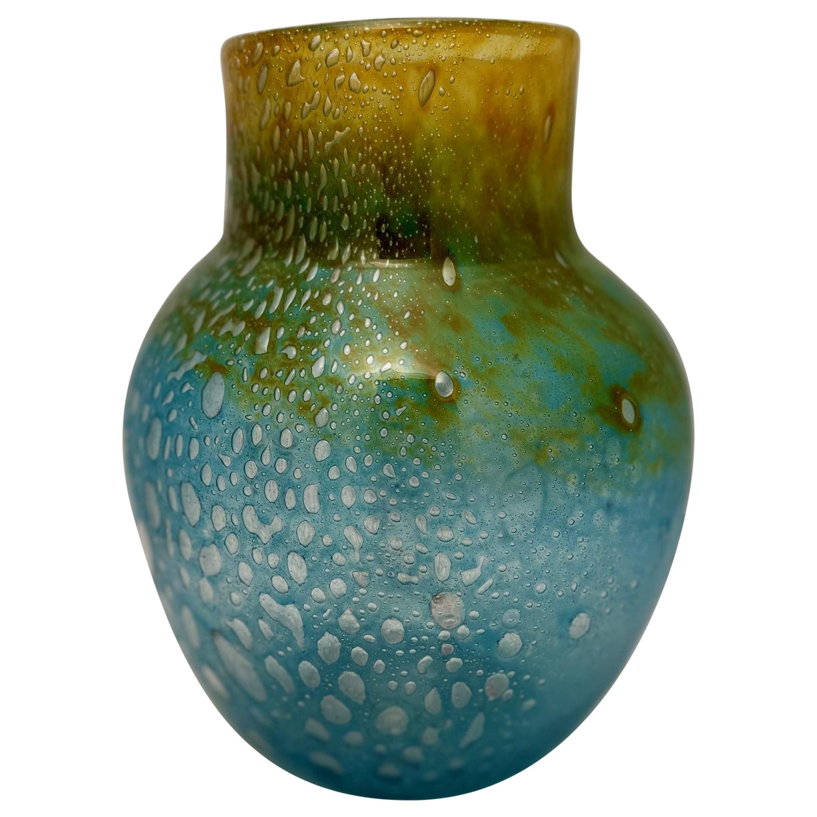 Monart Green Yellow Glass Vase For Sale