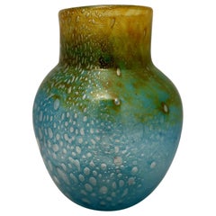 Vintage Monart Green Yellow Glass Vase