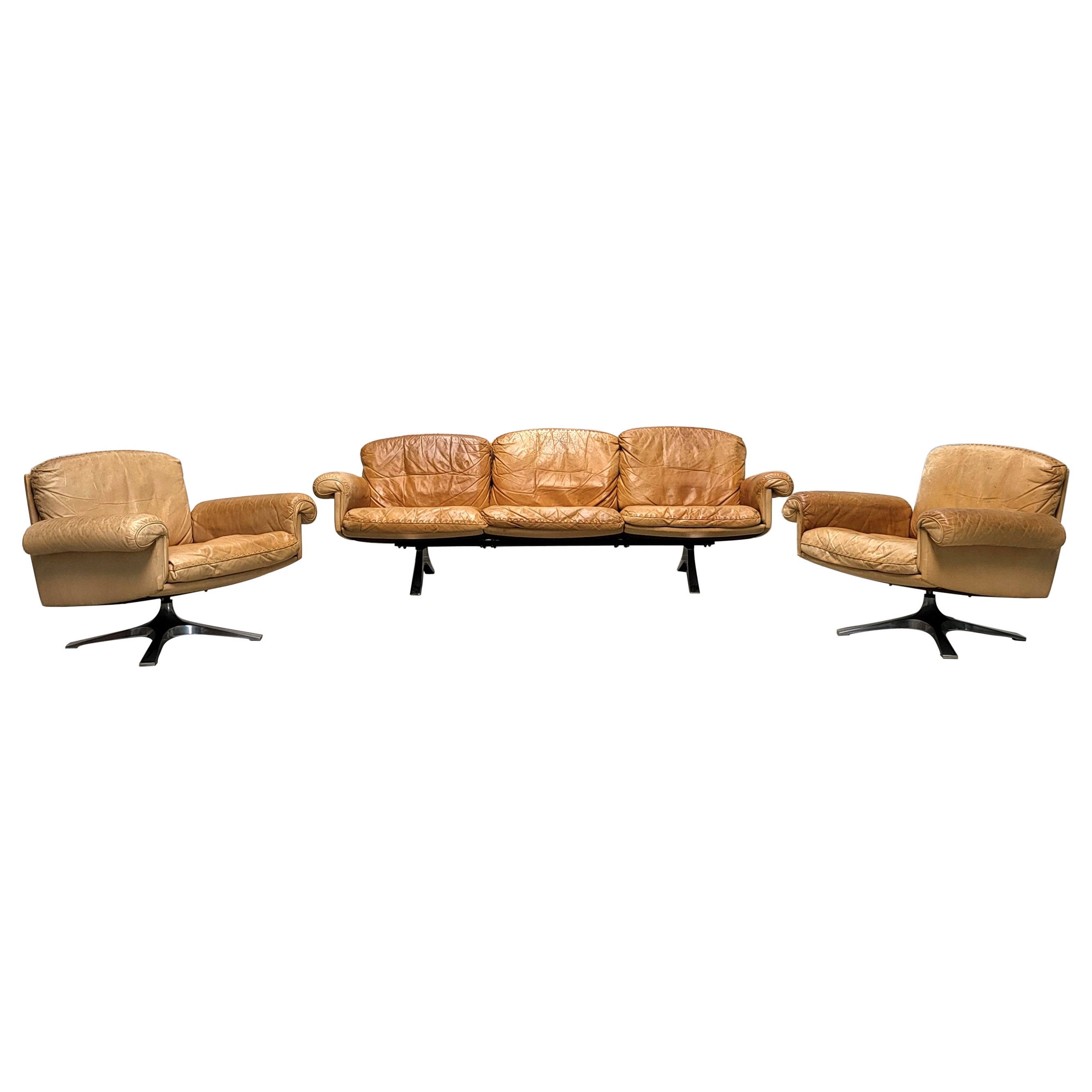 Vintage De Sede DS31 Sofa & 2x DS31 Lounge Chair Cognac  1970s