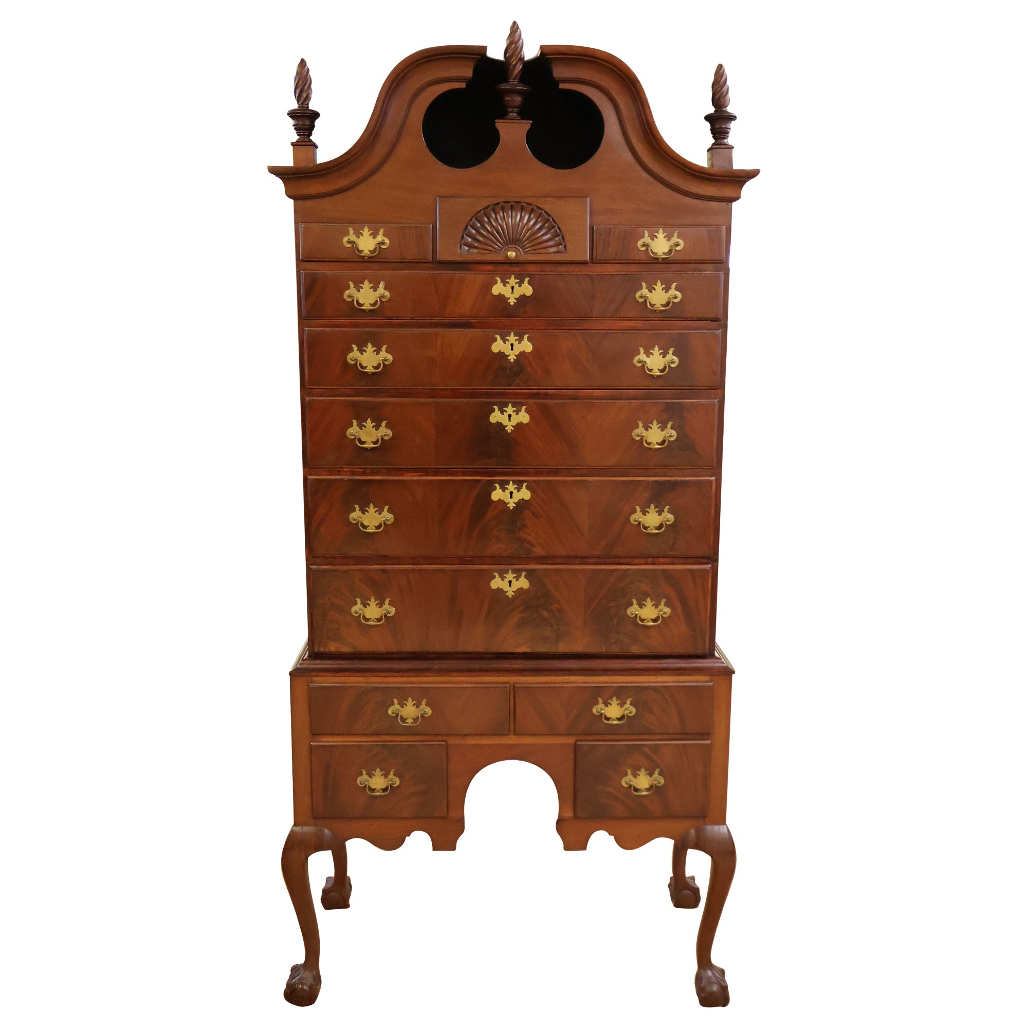 19th Century American Mahogany Chippendale Bonnet Top High Chest Highboy For Sale