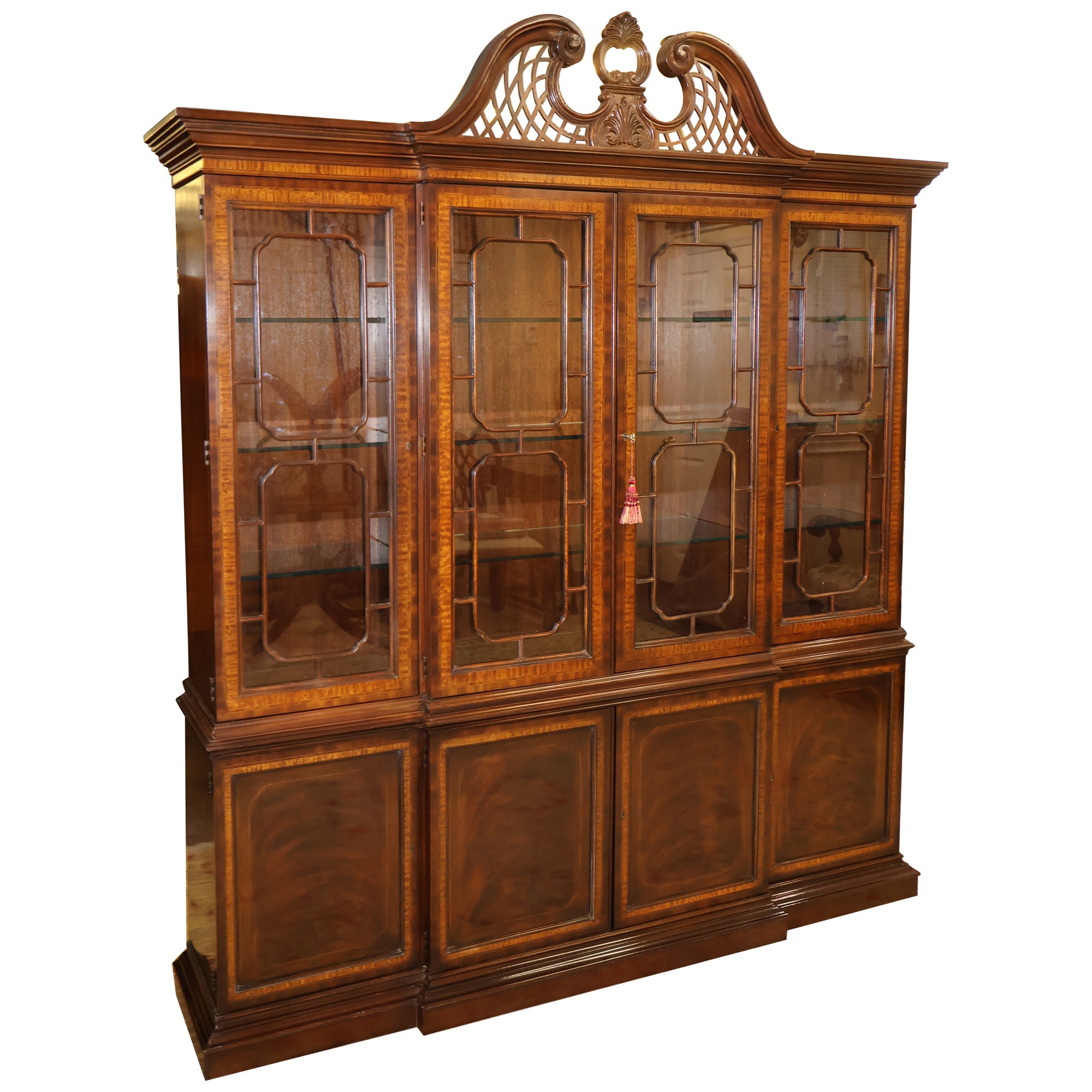 Flame Mahogany Heritage Heirlooms Drexel Bookcase China Cabinet Breakfront For Sale