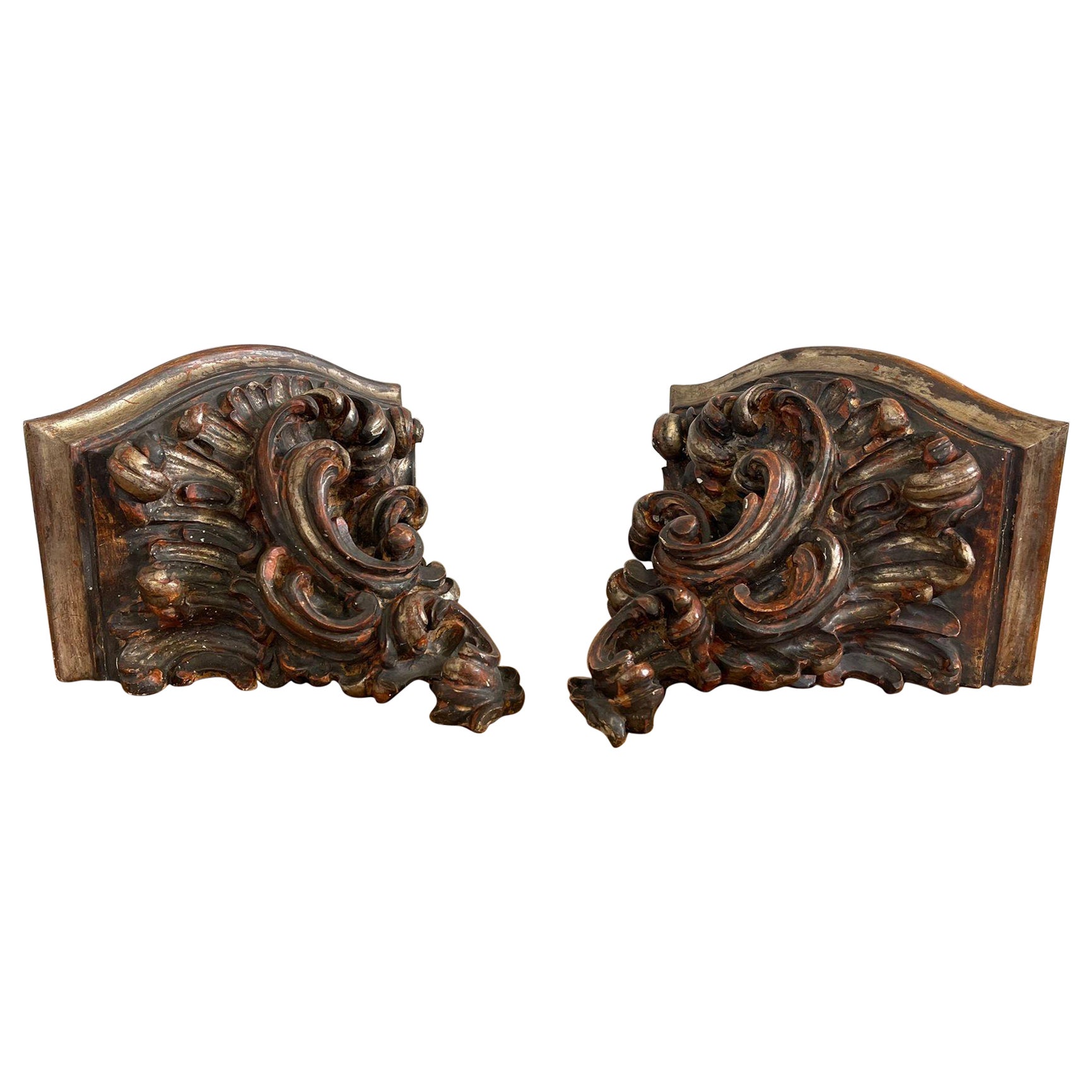 Vintage Pair of Hand Carved Wooden Wall Self or Corbel For Sale