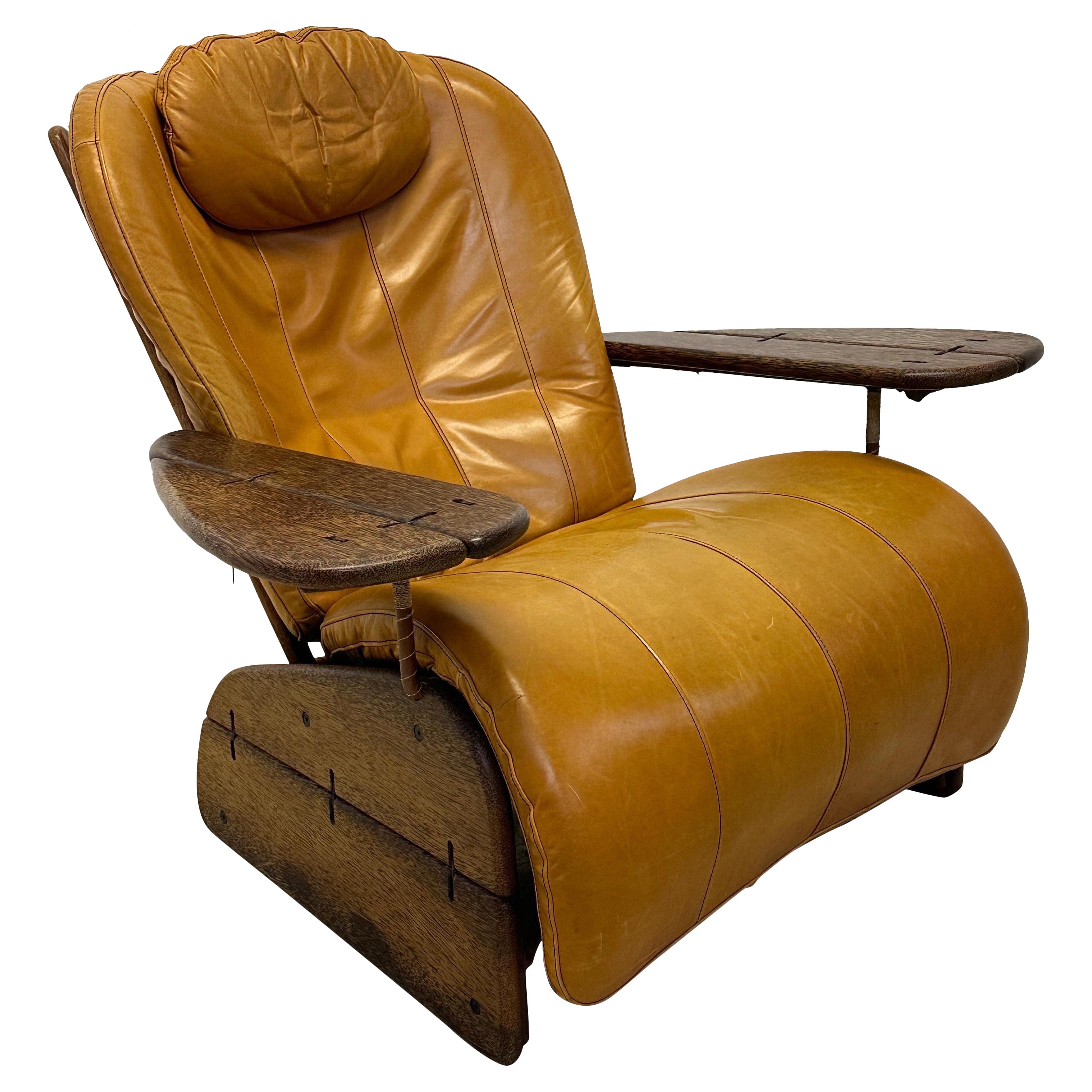 Pacific Green Havana Palmwood and Leather Lounge Chair For Sale