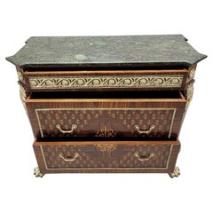 Antique French Empire Style Marquetry Inlay Chest Commode