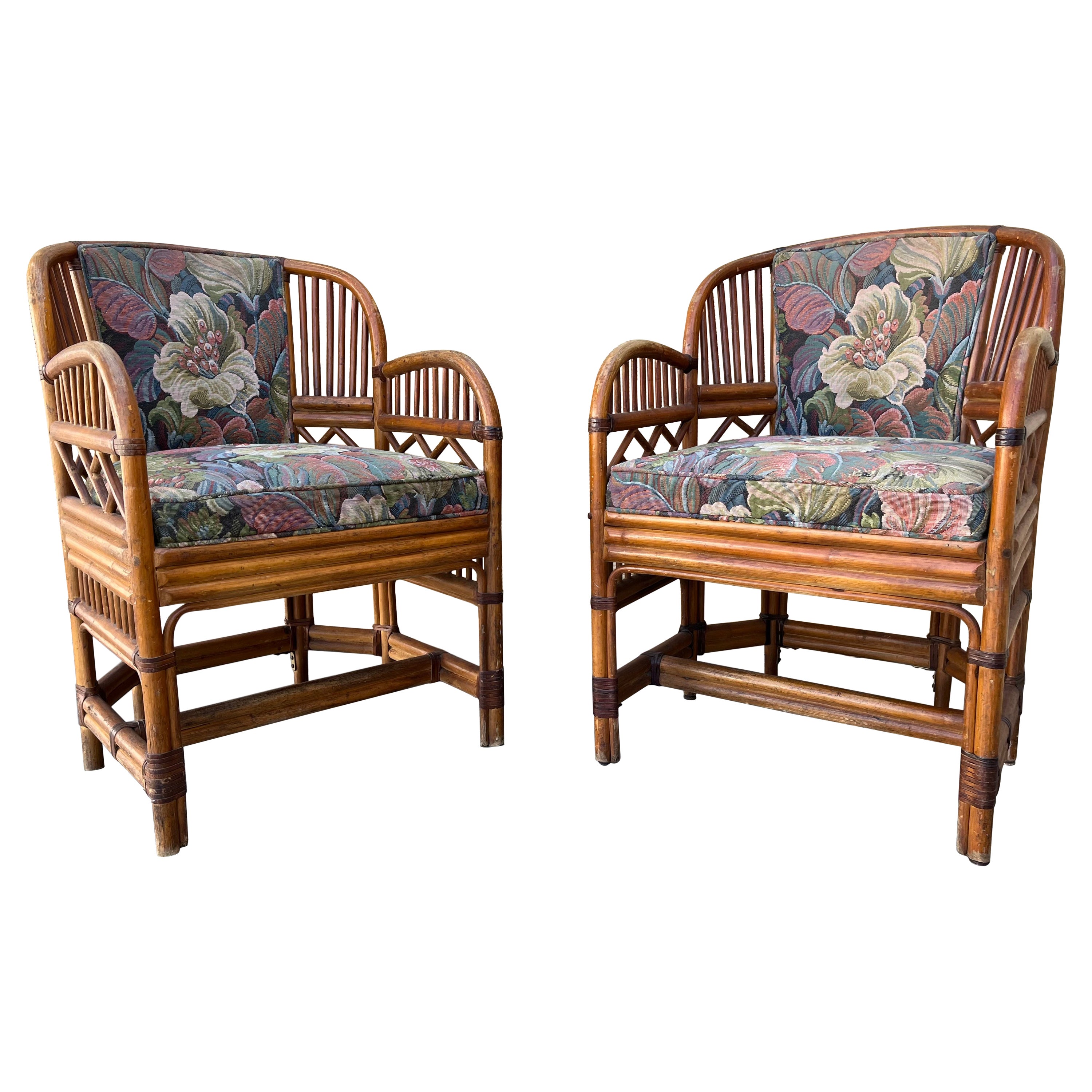 Pair of Brighton Pavillion Style Chinoiserie Rattan Armchairs. Circa 1960s For Sale