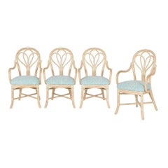 Set of Four McGuire Bent Rattan Bistro Loop Back Dining Arm Chairs